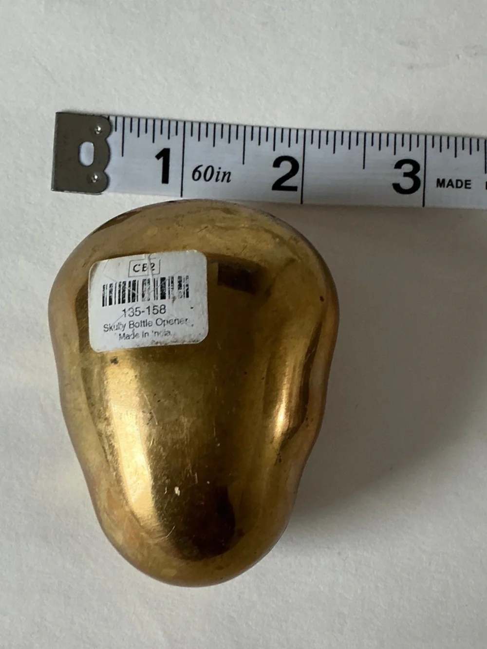 Bottle Opener Brass Skull Decorative Accent - Gold Tone